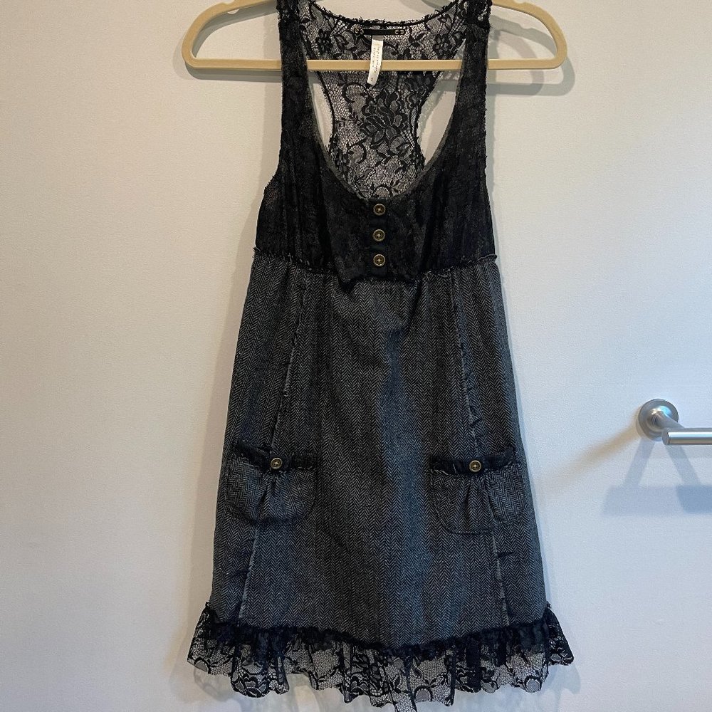 Free People Wool-Blend Jumper Dress with Lace Trim